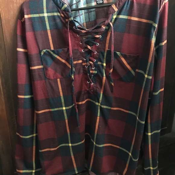 Plaid lace up shirt - Picture 1 of 2